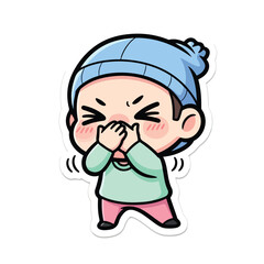 Obraz premium Cute Chibi Boy Holding Back a Sneeze