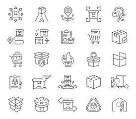 Parcel delivery icons set. editable line icons, linear, shipping and logistics symbols