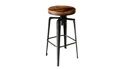 Bar stool with industrial design, rustic wood seat and metal legs, for modern kitchen or cafe interiors