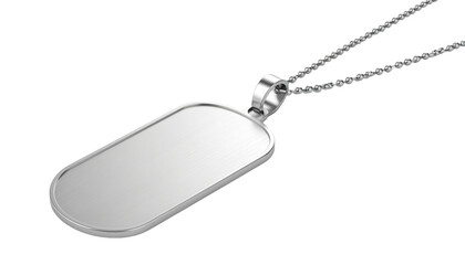 Fototapeta premium Silver tag pendant, round-edge, chain, isolated