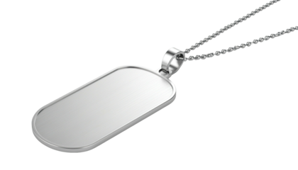 Silver tag pendant, round-edge, chain, isolated