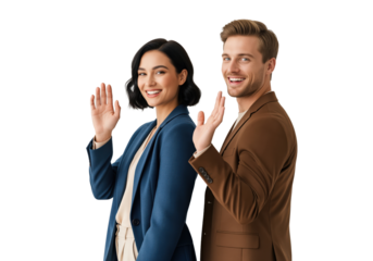 Friendly smiling recruiters waving hands to greet new employees and candidates illustrate a warm welcome for recruitment process and human resources talent acquisition in corporate environment