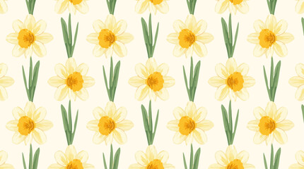 Vector template featuring a stylized narcissus flower motif in a repeating pattern, designed with a flat design aesthetic, incorporating smooth lines