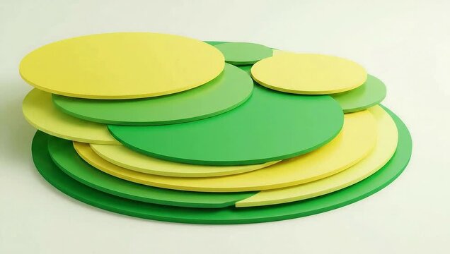 Stack of yellow and green paper cutouts on white background
