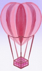 Naklejka premium Watercolor Heart Hot Air Ballon Paper Texture Clipart