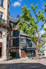 Half-timbered buildings in the historic center of Rouen, France. Rouen is the capital of Normandy....