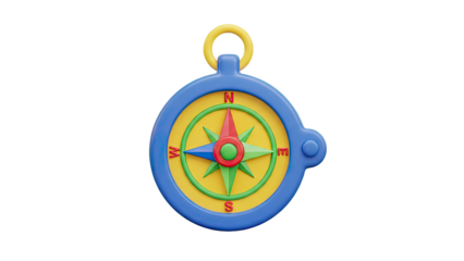 3D Colorful Compass With Ring on transparent background