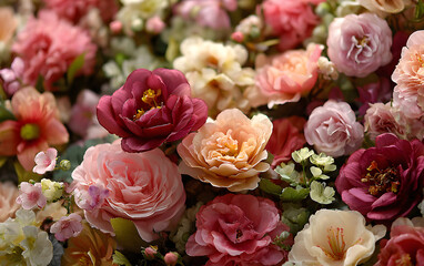 Obraz premium Artificial Flowers Wall for Background in vintage style