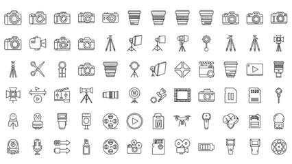 Fototapeta premium Collection of Photography Equipment Icons for Graphic Design and Web Projects