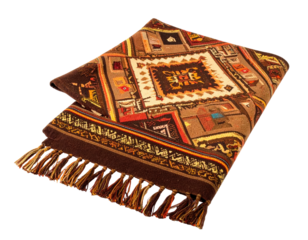 Detailed geometric brown fringed blanket