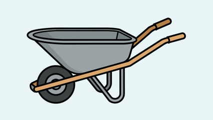 Gray Wheelbarrow with Wooden Handles.