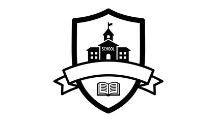 School Building Shield Emblem with Book.