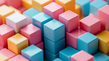 Obraz premium Colorful Plastic Blocks Stacked in Abstract Pattern with Bright Pastel Shades