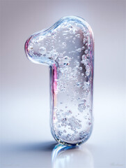 虹の煌めくジェル素材の３DCGテキストの「1」