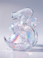 虹の煌めくジェル素材の３DCGテキストの「3」