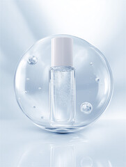 大きな水滴の中に入った化粧水のボトル