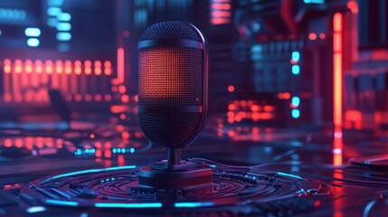 Microphone on a Neon Lit Stage.
