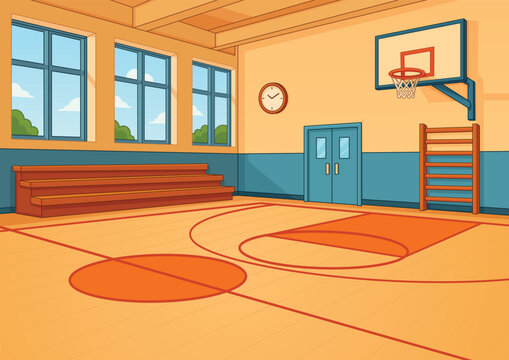 Cartoon Gym Interior Background,  Basketball Court Background Cartoon Illustration