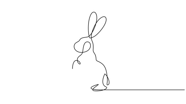 Continuous drawing line art of Easter rabbits. Self drawing line animation Easter Bunny Cute rabbit silhouette with ears continuous one single line drawing
