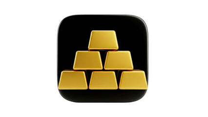 3D Gold bars icon on black background on transparent background