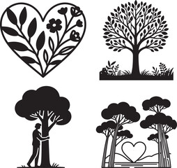 Nature Heart Silhouette SVG Bundle: Mountain & Forest Landscape Vector Art, Deer & Tree of Life Cut Files for Cricut & Laser Engraving