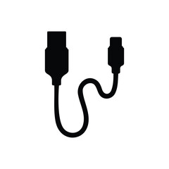 Black usb c cable silhouette vector flat illustration design.