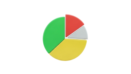 3D pie chart with colorful segments on transparent background