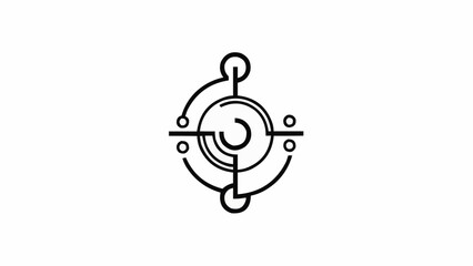 Abstract circular geometric symbol with lines and dots.