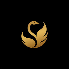 Elegant Golden Swan Emblem Logo