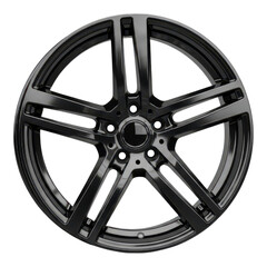 Obraz premium Black alloy car wheel isolated on transparent background with five spokes