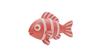3D Cute cartoon fish with pink stripes on transparent background