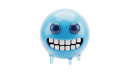 3D Melting Blue Smiley Face Icon on transparent background