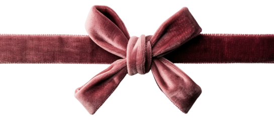 A smooth red velvet ribbon is neatly tied into a minimal knot, presented on a transparent background. This elegant ribbon is perfect for gift wrapping or crafting projects
