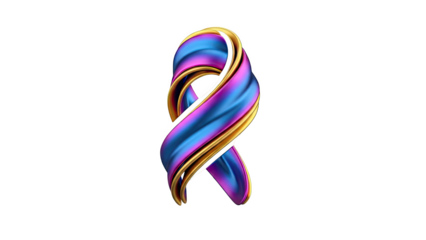 Iridescent Ribbon with Gold Trim on transparent background