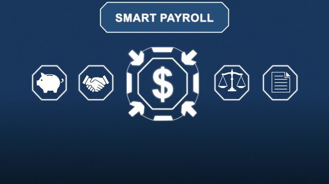 Payroll financial technology automation with smart payroll for online salary management, employee compensation and digital business finance concept.