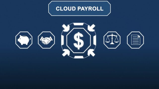 Payroll financial technology automation with cloud payroll for online salary management, employee compensation and digital business finance concept.
