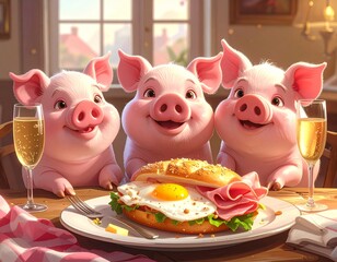 pigs with breakfast sandwich