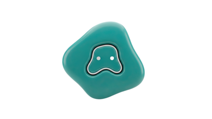 3D Teal Blob with Face Icon on transparent background