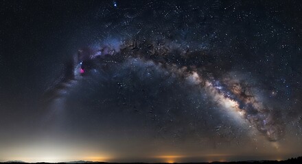 Vast cosmic vista of the Milky Way galaxy arches across the night sky.