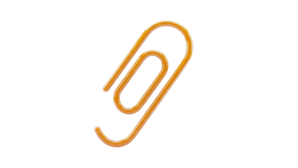 3D Orange Paperclip on transparent background