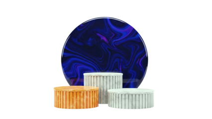 3D Product display podiums with marble and marble-like textures on transparent background