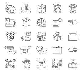 Parcel delivery icons set. editable line icons, linear, shipping and logistics symbols