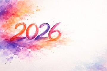 2026 Abstract Watercolor New Year Banner With Colorful Paint Strokes and Copy Space
