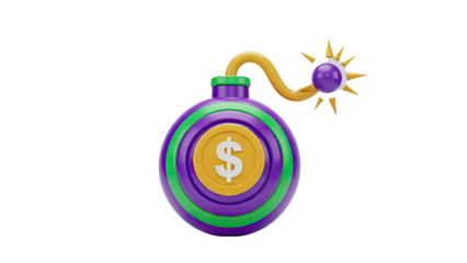 Money Bomb with Dollar Sign on transparent background