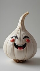 Smiling Cartoon Garlic with Red Cheeks and Closed Eyes