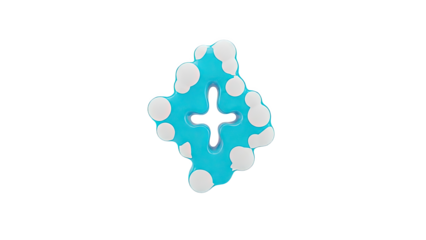 Abstract blue shape with white circles and a cross cutout on transparent background