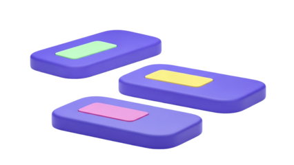 3D Three abstract colorful shapes transparent background