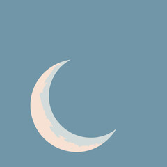 A minimalist illustration of a soft pastel crescent moon against a serene blue-grey background, depicting a peaceful night sky.