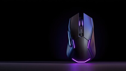 Sleek gaming mouse with vibrant purple, blue accents