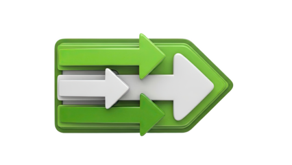 3D Green and White Arrows Pointing Forward and Backward on transparent background